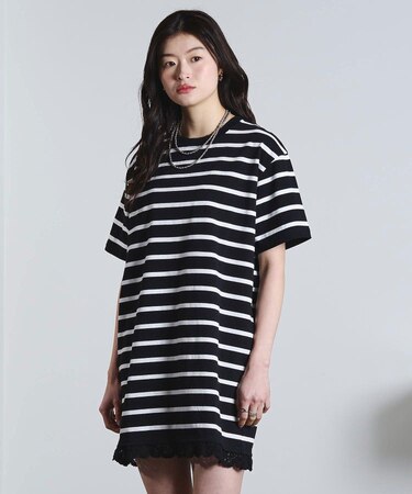 STRIPE H/S MINI CUT DRESS