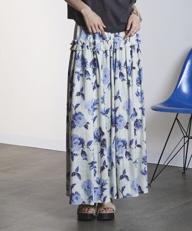 ROSE PRINT GATHERED SKIRT