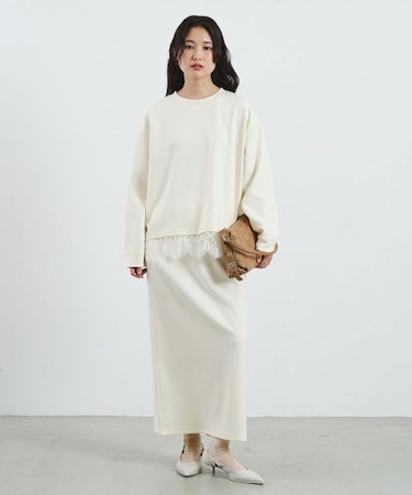LACE HEM TOP AND SKIRT SET