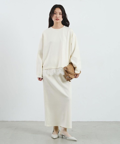 LACE HEM TOP AND SKIRT SET