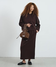 MIXED FABRIC HOODIE AND SKIRT SET