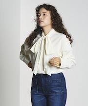 CHECK BOW TIE BLOUSE
