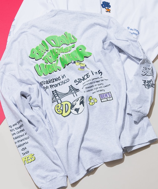 【BEN DAVIS/ベンデイビス】ワイドシルエット 袖プリント ロンT 長袖