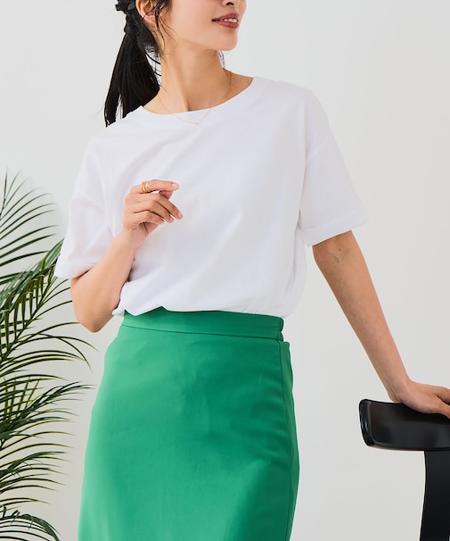 【汗染みの目立ちにくいTシャツ ZEROSTAIN】ロールカフサイドスリットTシャツ 撥水・UVカット機能付き レディース 快適Tシャツ