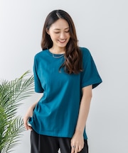 【汗染みの目立ちにくいTシャツ ZEROSTAIN】ロールカフサイドスリットTシャツ 撥水・UVカット機能付き レディース 快適Tシャツ