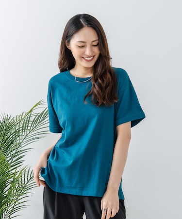 【汗染みの目立ちにくいTシャツ ZEROSTAIN】ロールカフサイドスリットTシャツ 撥水・UVカット機能付き レディース 快適Tシャツ