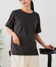 【汗染みの目立ちにくいTシャツ ZEROSTAIN】ロールカフサイドスリットTシャツ 撥水・UVカット機能付き レディース 快適Tシャツ