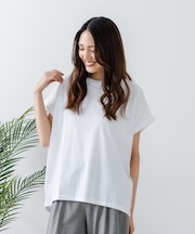 【汗染みの目立ちにくいTシャツ ZEROSTAIN】ロールカフラウンドヘムTシャツ レディース 汗染み防止 撥水加工 多機能