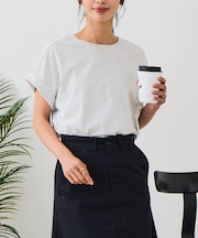 【汗染みの目立ちにくいTシャツ ZEROSTAIN】ロールカフラウンドヘムTシャツ レディース 汗染み防止 撥水加工 多機能