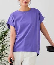 【汗染みの目立ちにくいTシャツ ZEROSTAIN】ロールカフラウンドヘムTシャツ レディース 汗染み防止 撥水加工 多機能