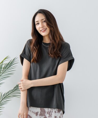 【汗染みの目立ちにくいTシャツ ZEROSTAIN】ロールカフラウンドヘムTシャツ レディース 汗染み防止 撥水加工 多機能