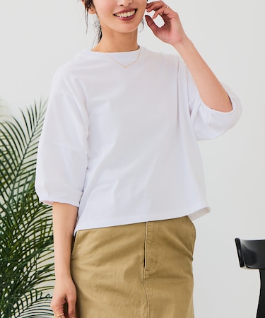 【汗染みの目立ちにくいTシャツ ZEROSTAIN】バルーン袖Tシャツ 撥水・防汚加工 バルーンスリーブ 脇汗対策 大人カジュアル