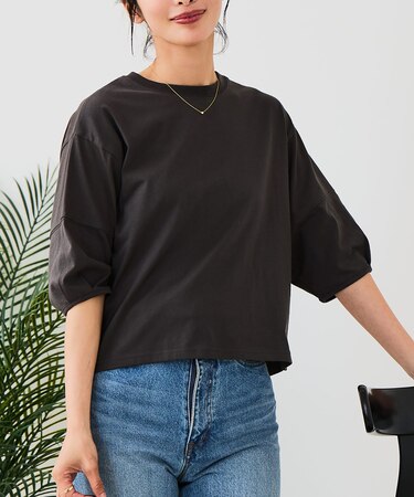 【汗染みの目立ちにくいTシャツ ZEROSTAIN】バルーン袖Tシャツ 撥水・防汚加工 バルーンスリーブ 脇汗対策 大人カジュアル