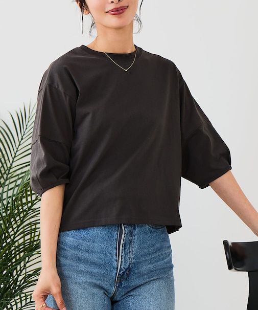 【汗染みの目立ちにくいTシャツ ZEROSTAIN】バルーン袖Tシャツ 撥水・防汚加工 バルーンスリーブ 脇汗対策 大人カジュアル
