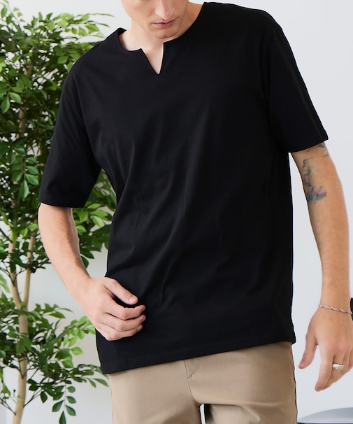【汗染みの目立ちにくいTシャツ ZEROSTAIN】キーネックTシャツ 防汚 UVカット 綿タッチ・厚手