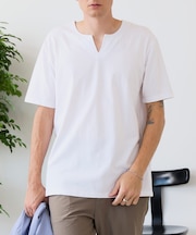 【汗染みの目立ちにくいTシャツ ZEROSTAIN】キーネックTシャツ 防汚 UVカット 綿タッチ・厚手