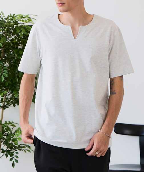 【汗染みの目立ちにくいTシャツ ZEROSTAIN】キーネックTシャツ 防汚 UVカット 綿タッチ・厚手