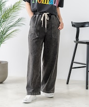 【C-FORT POINT/フォートポイント】ニットデニム ベイカーワイドパンツ デニム風 ストレッチ 柔らかい 楽パン ウエストゴム 大人カジュアル デイリー 公園 ワンマイルウェア