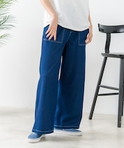 【C-FORT POINT/フォートポイント】ニットデニム ベイカーワイドパンツ デニム風 ストレッチ 柔らかい 楽パン ウエストゴム 大人カジュアル デイリー 公園 ワンマイルウェア