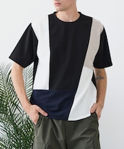 【BLUE STANDARD】ドライリップル 切り替えデザインTシャツ 吸水速乾 ストレッチ イージーケア さらさら快適 カットソー