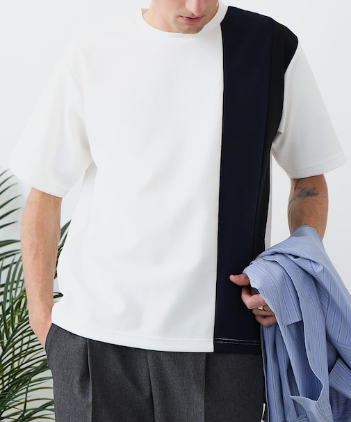 【BLUE STANDARD】ドライリップル 切り替えデザインTシャツ 吸水速乾 ストレッチ イージーケア さらさら快適 カットソー