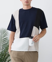 【BLUE STANDARD】ドライリップル 切り替えデザインTシャツ 吸水速乾 ストレッチ イージーケア さらさら快適 カットソー