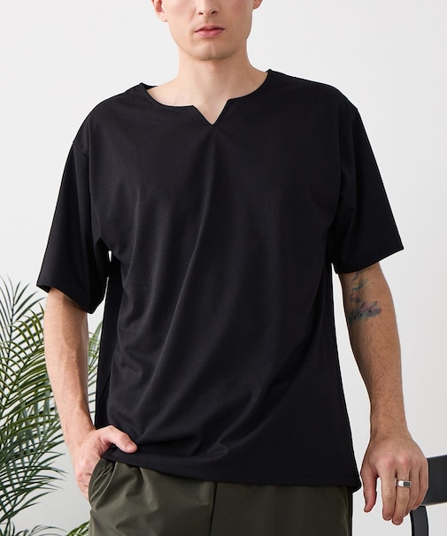 【HEAT BLOCKER/ヒートブロッカー】【まるで着る日傘!遮熱&UVカット】コットンライク キーネックTシャツ 吸水速乾 アンチピリング イージーケア ユニセックス