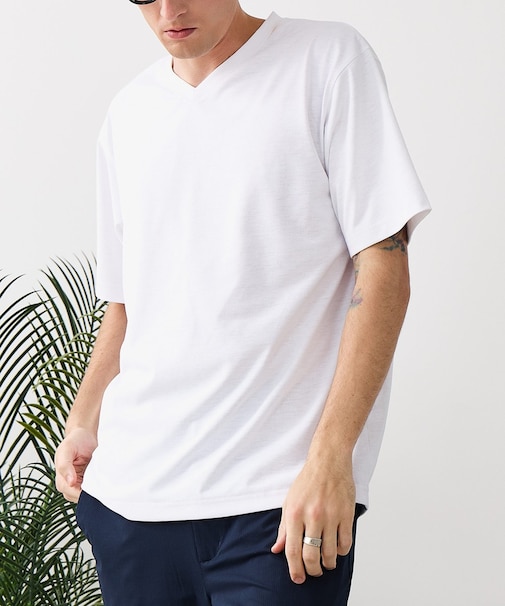 【HEAT BLOCKER/ヒートブロッカー】【まるで着る日傘!遮熱&UVカット】コットンライク VネックTシャツ 吸水速乾 アンチピリング イージーケア ユニセックス