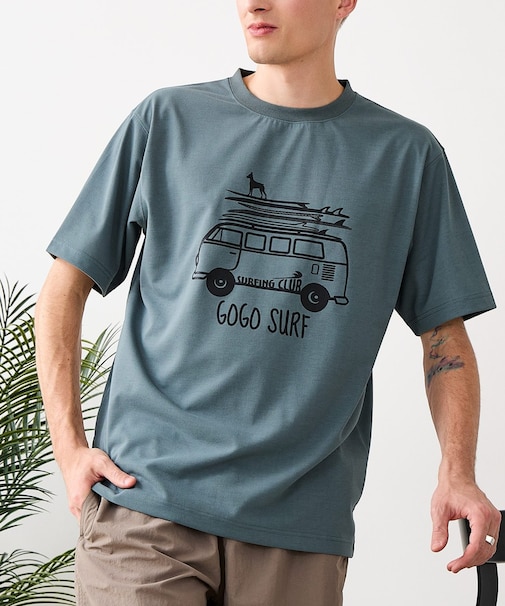 【HEAT BLOCKER/ヒートブロッカー】【まるで着る日傘!遮熱&UVカット】コットンライク プリントTシャツ レトロサーフ 吸水速乾 アンチピリング イージーケア ユニセックス