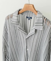 マルチストライプレースオープンカラーシャツ