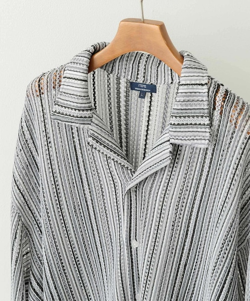 マルチストライプレースオープンカラーシャツ