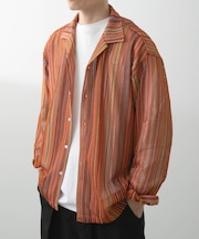 マルチストライプレースオープンカラーシャツ
