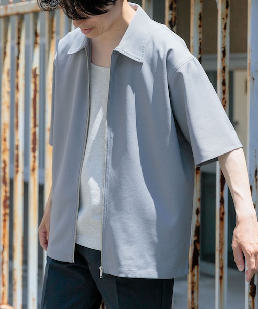 2wayストレッチジップアップ半袖シャツ