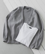 『洗濯可／抗菌／防臭／UVカット』高機能リブニットカーディガン+インナー セット