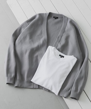 『洗濯可/抗菌/防臭/UVカット』高機能リブニットカーディガン+インナー セット