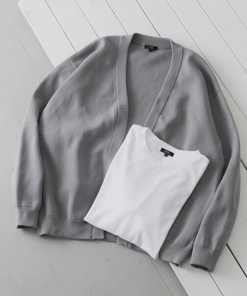 『洗濯可/抗菌/防臭/UVカット』高機能リブニットカーディガン+インナー セット