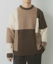 編地切替 クルーネック ニット