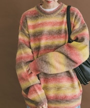 グラデーションクルーネックルーズニット