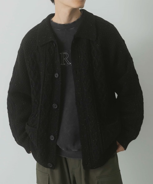 ウール混 フィッシャーマンカーディガン