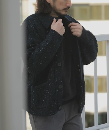 ウール混 フィッシャーマンカーディガン