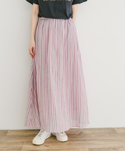 マルチストライプギャザースカート