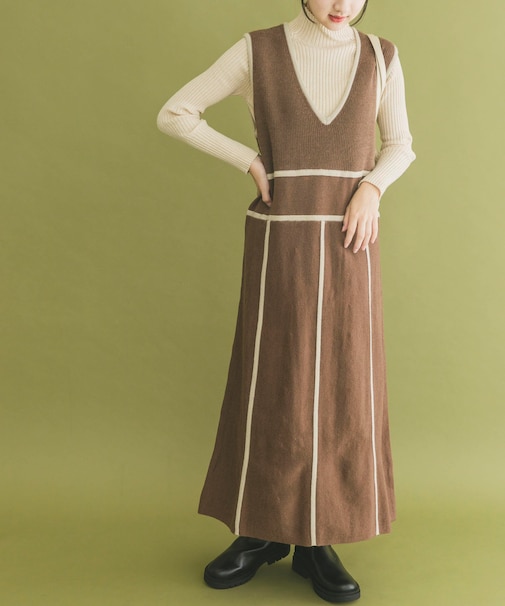 パイピングニットジャンパースカート