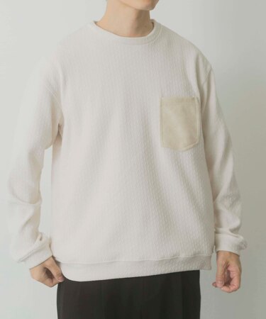 ポケット切替ツイードクルーネックtops