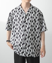 ジオメトリックプリントオープンカラーシャツB
