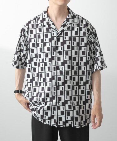 ジオメトリックプリントオープンカラーシャツB
