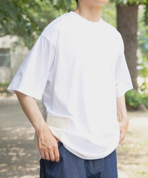サイドポケットキリカエクルーネックTシャツ
