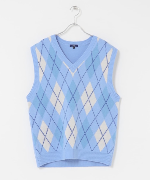 ウール混アーガイルVネックニットベスト