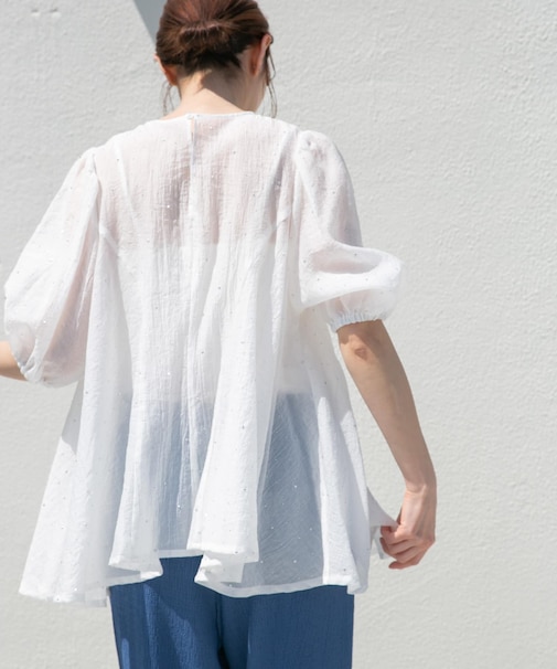 ラメストーンシアーブラウス