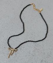 ビーズメタルリボントップネックレス