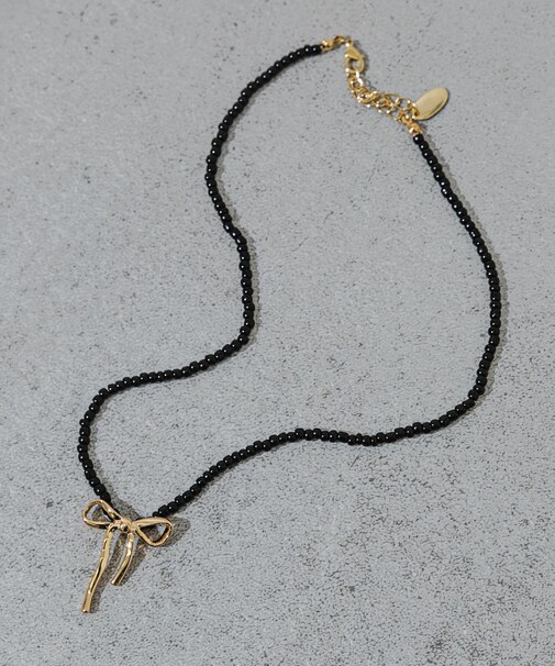 ビーズメタルリボントップネックレス